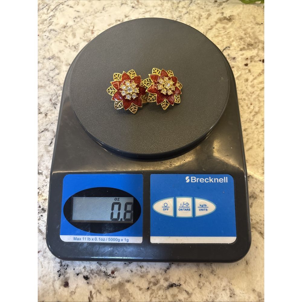 Vintage AVON Festive Sparkle Red Christmas‎ Poinsettia Clip On Earrings. - Picture 8 of 8